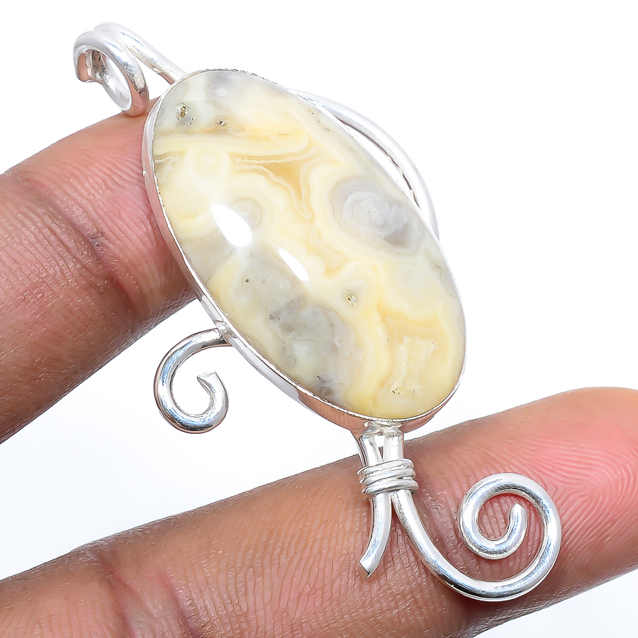 Crazy Lace Agate 925 Sterling Silver Pendant, Handmade Pendant, Oval Pendant, Brown Pendant, Unique Silver Pendant, Fine Pendant, Silver Jewelry Pendant