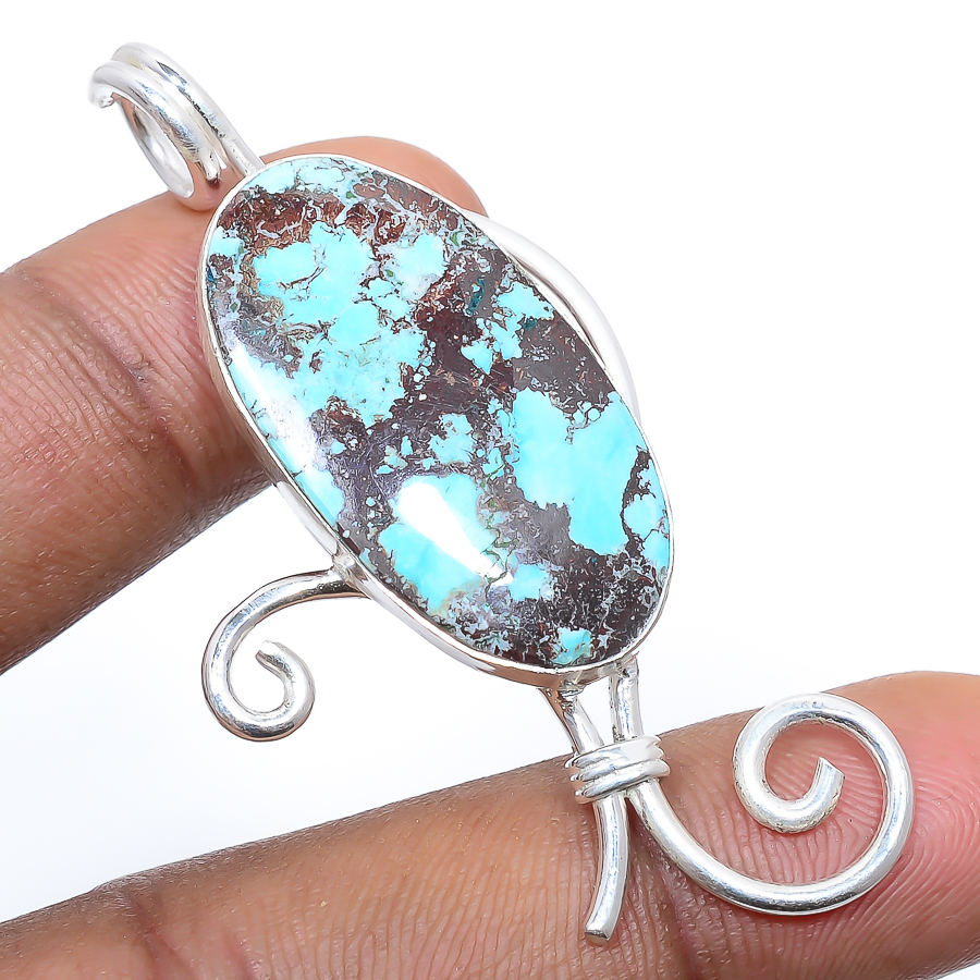 Turquoise Santa Rita 925 Sterling Silver Pendant, Handmade Pendant, Oval Pendant, Blue Pendant, Unique Silver Pendant, Fine Pendant, Silver Jewelry Pendant