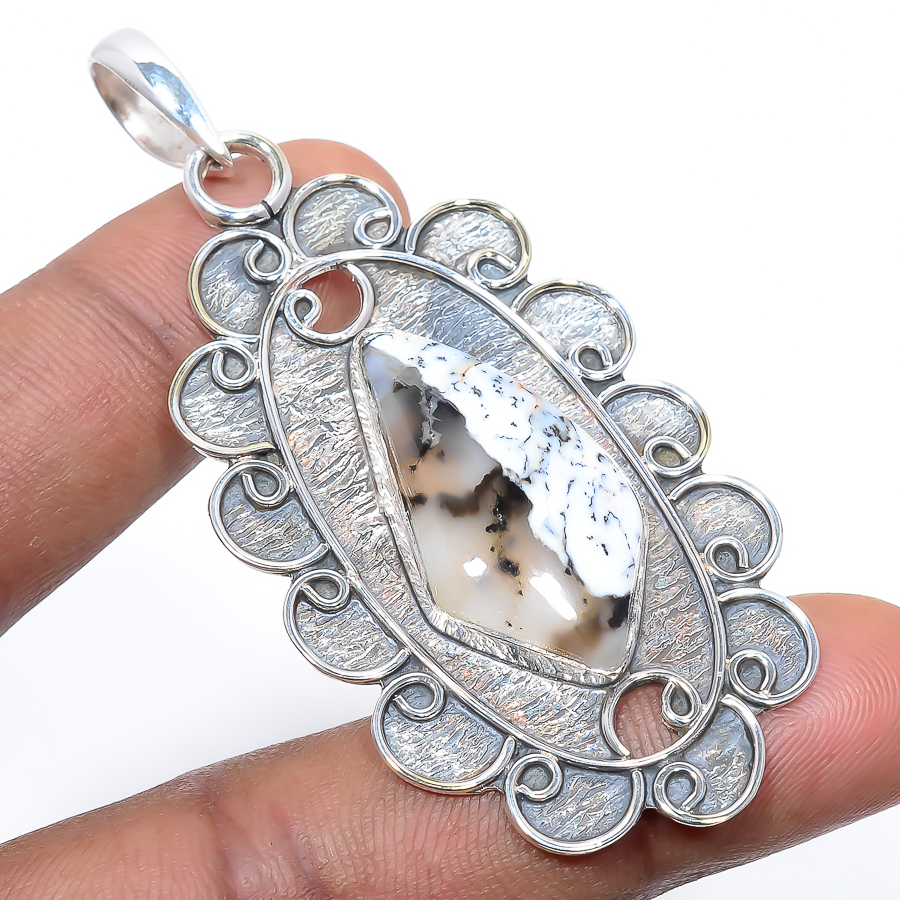 Dendritic Opal 925 Sterling Silver Pendant, Handmade Pendant, Pear Pendant, White Pendant, Unique Silver Pendant, Fine Pendant, Silver Jewelry Pendant