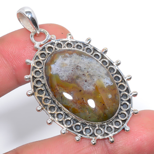 Plume Agate 925 Sterling Silver Pendant, Handmade Pendant, Oval Pendant, Yellow Pendant, Unique Silver Pendant, Fine Pendant, Silver Jewelry Pendant