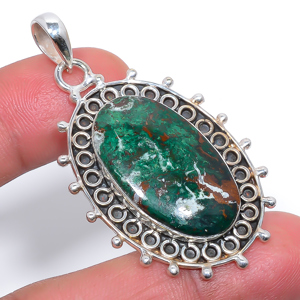 Cuprite Chrysocolla 925 Sterling Silver Pendant, Handmade Pendant, Oval Pendant, Green Pendant, Unique Silver Pendant, Fine Pendant, Silver Jewelry Pendant