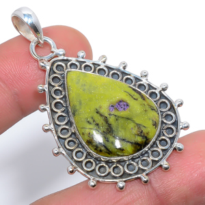 Atlantisite Stichite 925 Sterling Silver Pendant, Handmade Pendant, Pear Pendant, Green Pendant, Unique Silver Pendant, Fine Pendant, Silver Jewelry Pendant