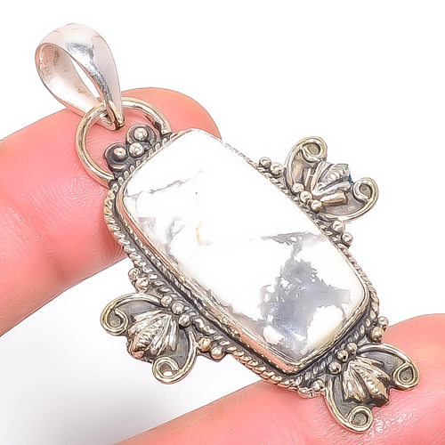 Howlite 925 Sterling Silver Pendant, Handmade Pendant, Cushion Pendant, White Pendant, Unique Silver Pendant, Fine Pendant, Silver Jewelry Pendant