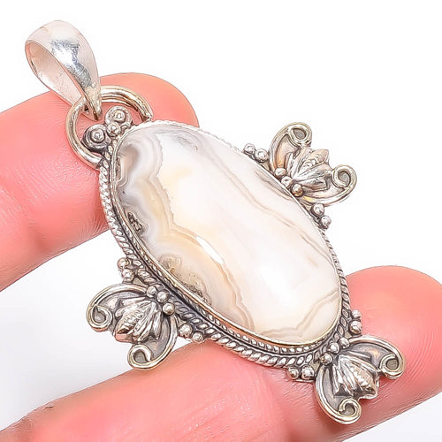 Crazy Lace Agate 925 Sterling Silver Pendant, Handmade Pendant, Oval Pendant, Brown Pendant, Unique Silver Pendant, Fine Pendant, Silver Jewelry Pendant