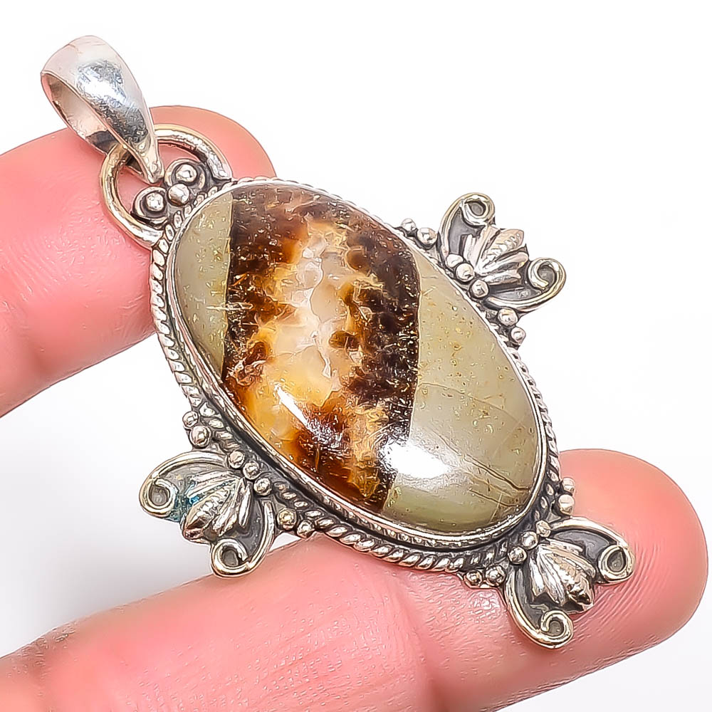 Septerian Stone 925 Sterling Silver Pendant, Handmade Pendant, Oval Pendant, Brown Pendant, Unique Silver Pendant, Fine Pendant, Silver Jewelry Pendant