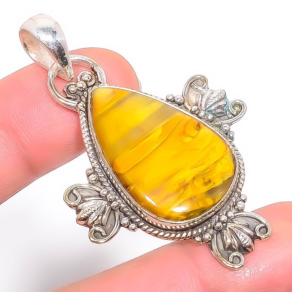 Nellite 925 Sterling Silver Pendant, Handmade Pendant, Pear Pendant, Yellow Pendant, Unique Silver Pendant, Fine Pendant, Silver Jewelry Pendant