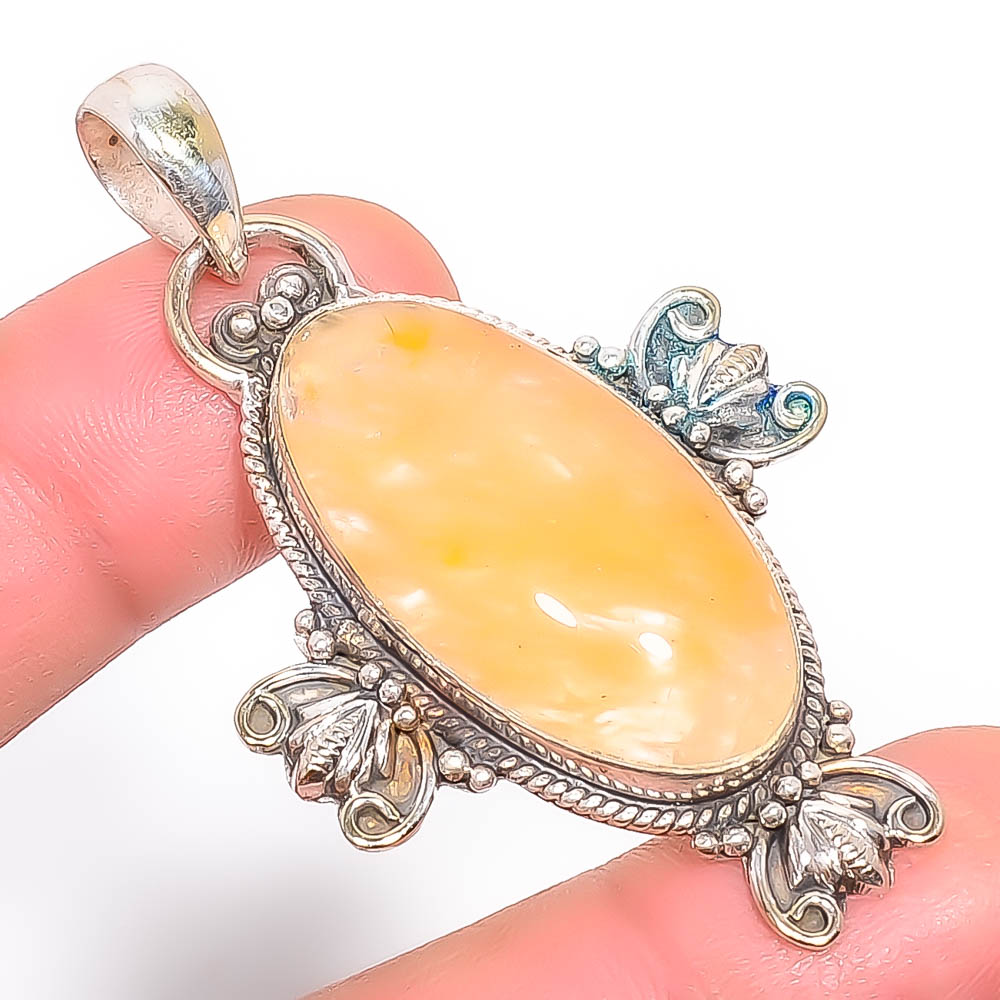 Angle Hair Quartz 925 Sterling Silver Pendant, Handmade Pendant, Oval Pendant, Golden Pendant, Unique Silver Pendant, Fine Pendant, Silver Jewelry Pendant