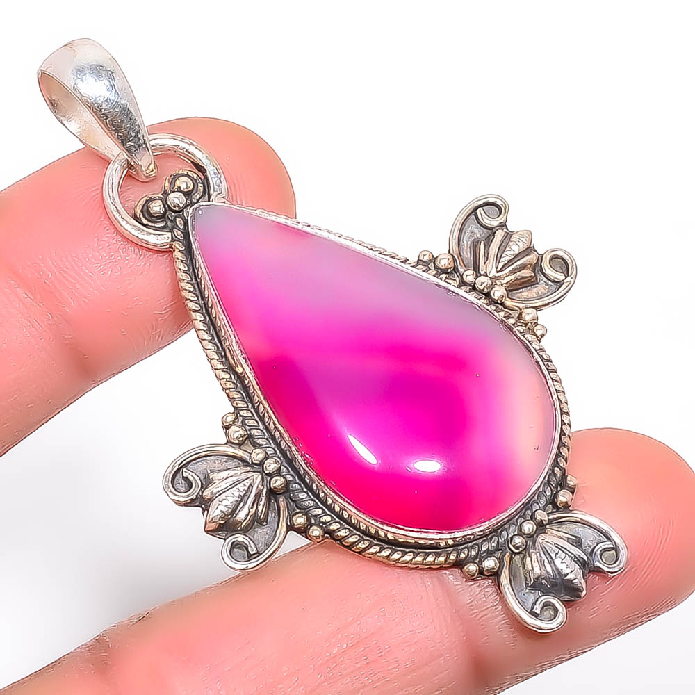 Pink Botswana Agate 925 Sterling Silver Pendant, Handmade Pendant, Pear Pendant, Pink Pendant, Unique Silver Pendant, Fine Pendant, Silver Jewelry Pendant