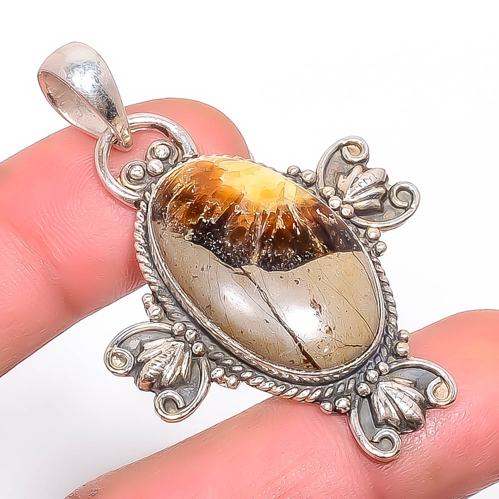 Septerian Stone 925 Sterling Silver Pendant, Handmade Pendant, Oval Pendant, Brown Pendant, Unique Silver Pendant, Fine Pendant, Silver Jewelry Pendant