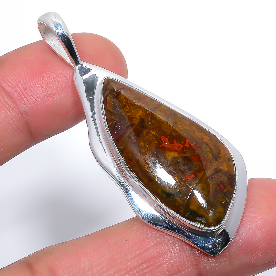 Teepee Canyon Agate 925 Sterling Silver Pendant, Handmade Pendant, Trillion Pendant, Red Pendant, Unique Silver Pendant, Fine Pendant, Silver Jewelry Pendant