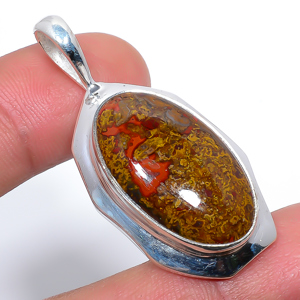 Teepee Canyon Agate 925 Sterling Silver Pendant, Handmade Pendant, Oval Pendant, Red Pendant, Unique Silver Pendant, Fine Pendant, Silver Jewelry Pendant