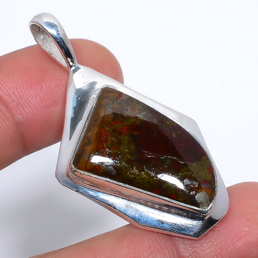 Teepee Canyon Agate 925 Sterling Silver Pendant, Handmade Pendant, Trillion Pendant, Red Pendant, Unique Silver Pendant, Fine Pendant, Silver Jewelry Pendant