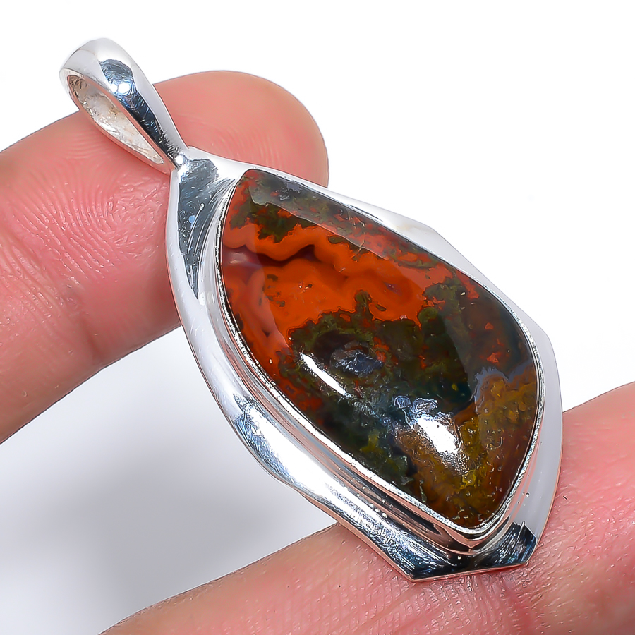 Teepee Canyon Agate 925 Sterling Silver Pendant, Handmade Pendant, Trillion Pendant, Red Pendant, Unique Silver Pendant, Fine Pendant, Silver Jewelry Pendant