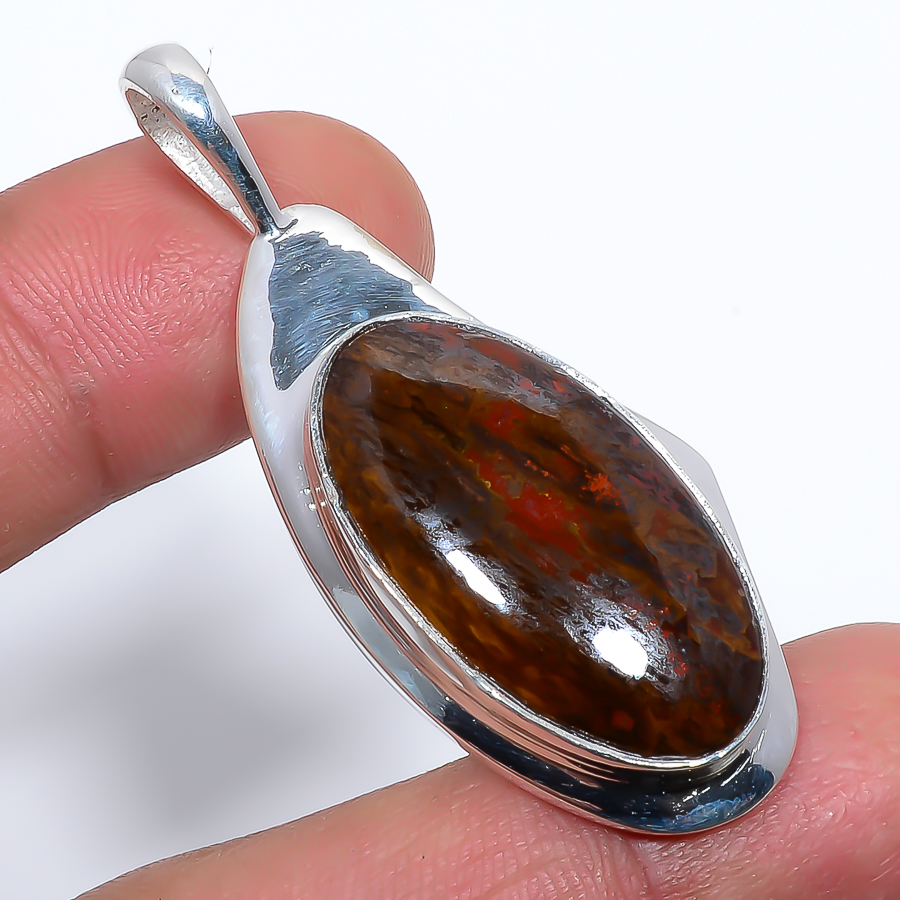 Teepee Canyon Agate 925 Sterling Silver Pendant, Handmade Pendant, Oval Pendant, Red Pendant, Unique Silver Pendant, Fine Pendant, Silver Jewelry Pendant