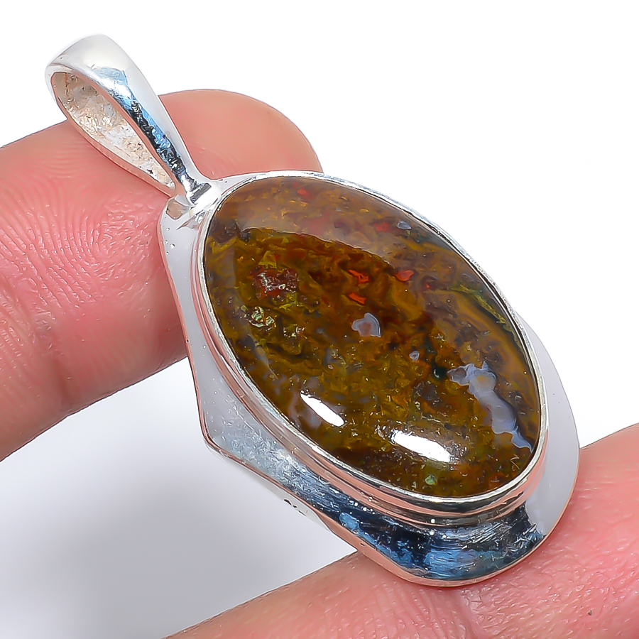 Teepee Canyon Agate 925 Sterling Silver Pendant, Handmade Pendant, Oval Pendant, Red Pendant, Unique Silver Pendant, Fine Pendant, Silver Jewelry Pendant