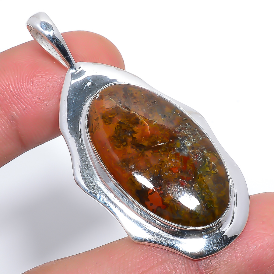 Teepee Canyon Agate 925 Sterling Silver Pendant, Handmade Pendant, Oval Pendant, Red Pendant, Unique Silver Pendant, Fine Pendant, Silver Jewelry Pendant