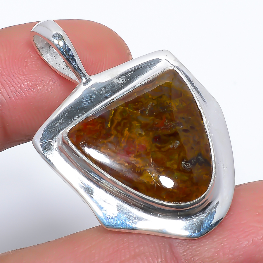 Teepee Canyon Agate 925 Sterling Silver Pendant, Handmade Pendant, Trillion Pendant, Red Pendant, Unique Silver Pendant, Fine Pendant, Silver Jewelry Pendant