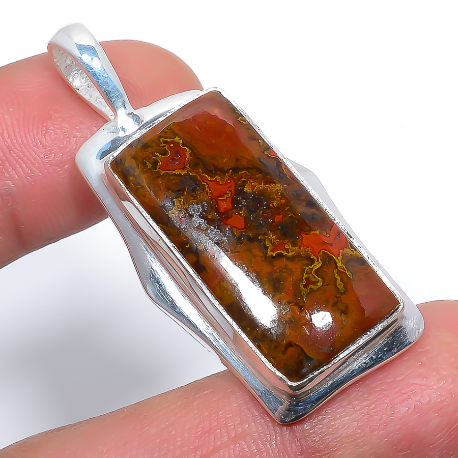 Teepee Canyon Agate 925 Sterling Silver Pendant, Handmade Pendant, Baguette Pendant, Red Pendant, Unique Silver Pendant, Fine Pendant, Silver Jewelry Pendant