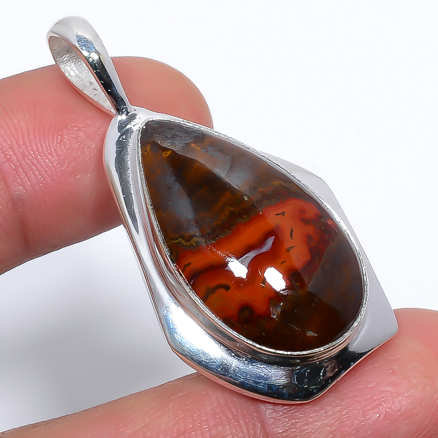 Teepee Canyon Agate 925 Sterling Silver Pendant, Handmade Pendant, Pear Pendant, Red Pendant, Unique Silver Pendant, Fine Pendant, Silver Jewelry Pendant