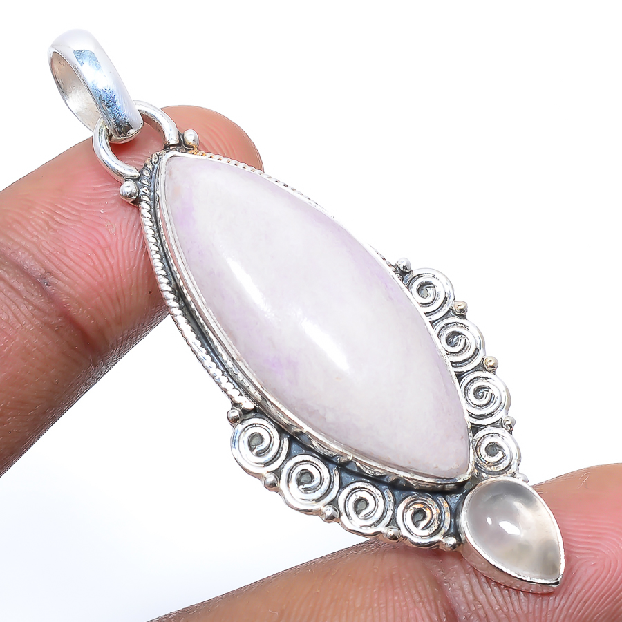 Phosphosiderite & Rose Quartz 925 Sterling Silver Pendant, Handmade Pendant, Marquise Pendant, Pink Pendant, Unique Silver Pendant, Fine Pendant, Silver Jewelry Pendant