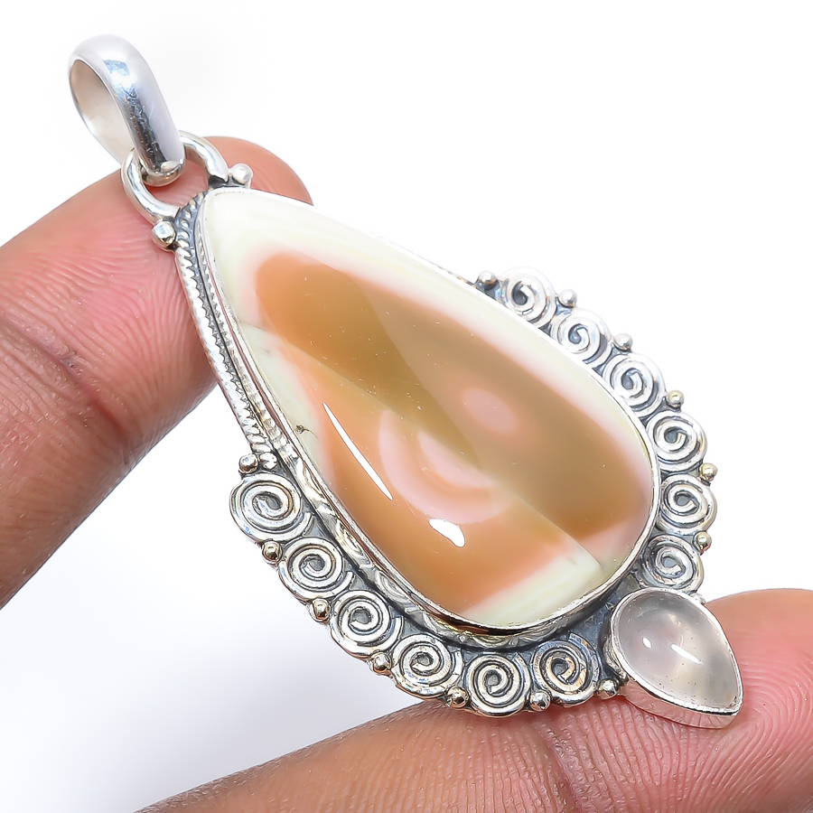 Imperial Jasper & Rose Quartz 925 Sterling Silver Pendant, Handmade Pendant, Pear Pendant, Green Pendant, Unique Silver Pendant, Fine Pendant, Silver Jewelry Pendant