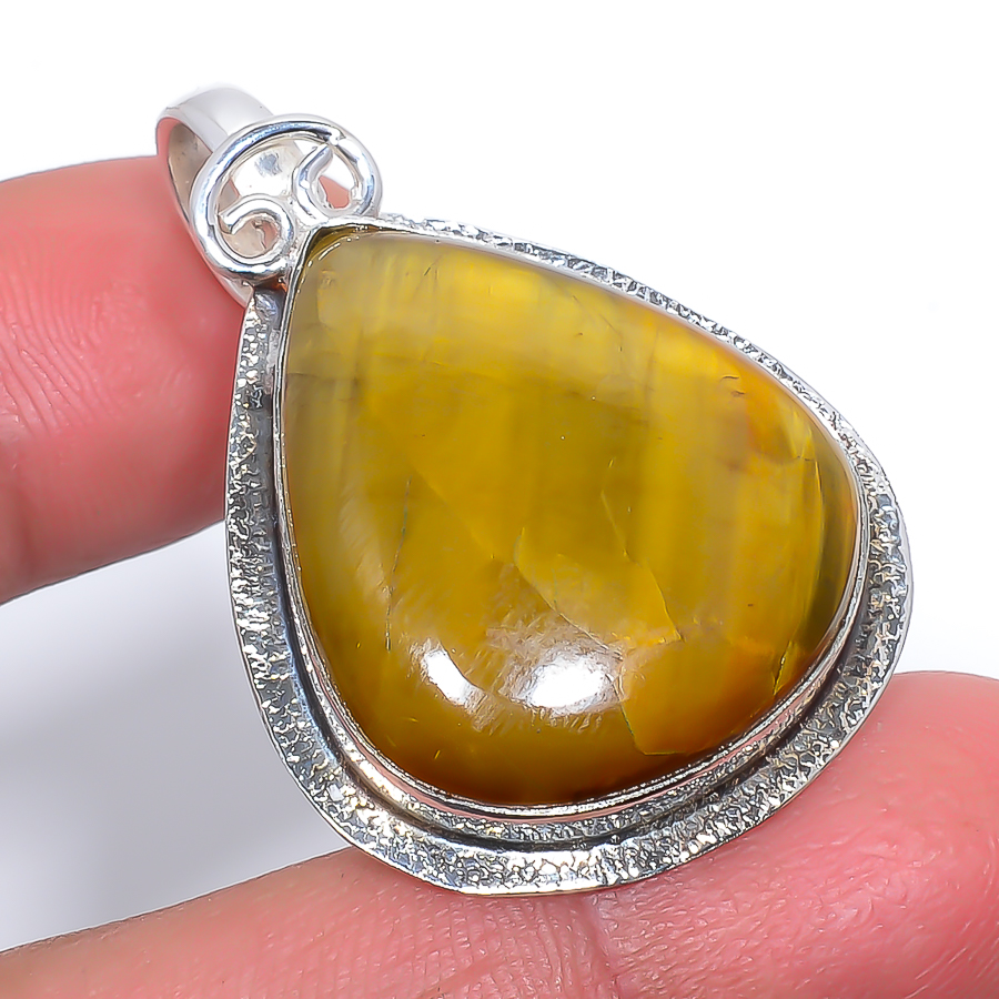 Nellite 925 Sterling Silver Pendant, Handmade Pendant, Pear Pendant, Yellow Pendant, Unique Silver Pendant, Fine Pendant, Silver Jewelry Pendant
