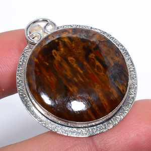 Pietersite 925 Sterling Silver Pendant, Handmade Pendant, Round Pendant, Brown Pendant, Unique Silver Pendant, Fine Pendant, Silver Jewelry Pendant