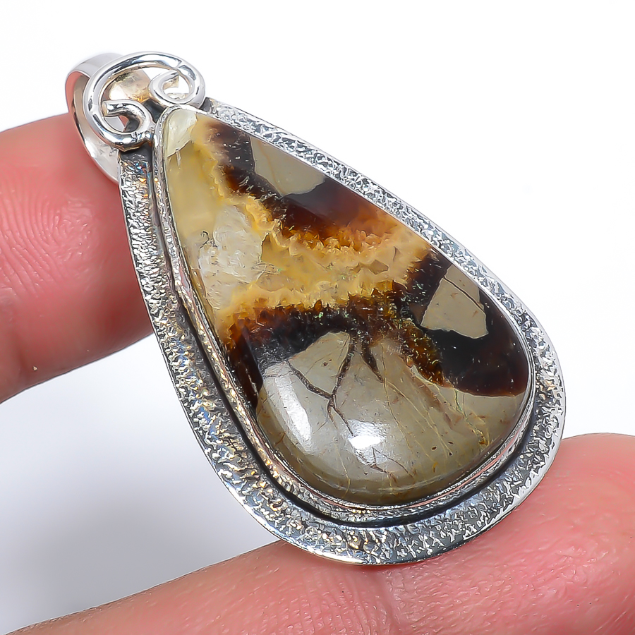 Septerian Stone 925 Sterling Silver Pendant, Handmade Pendant, Pear Pendant, Brown Pendant, Unique Silver Pendant, Fine Pendant, Silver Jewelry Pendant