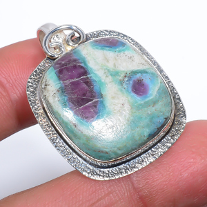 Ruby In Fuschite 925 Sterling Silver Pendant, Handmade Pendant, Cushion Pendant, Green Pendant, Unique Silver Pendant, Fine Pendant, Silver Jewelry Pendant
