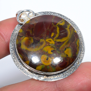 Rhyolite Jasper 925 Sterling Silver Pendant, Handmade Pendant, Round Pendant, Red Pendant, Unique Silver Pendant, Fine Pendant, Silver Jewelry Pendant