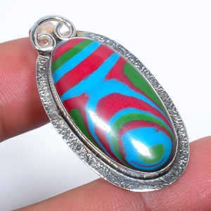 Rainbow Calsilica 925 Sterling Silver Pendant, Handmade Pendant, Oval Pendant, Blue Pendant, Unique Silver Pendant, Fine Pendant, Silver Jewelry Pendant