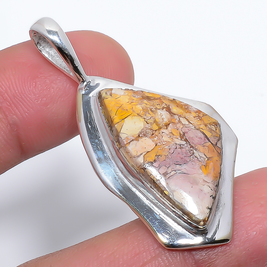 Brecciated Mookaite 925 Sterling Silver Pendant, Handmade Pendant, Trillion Pendant, Yellow Pendant, Unique Silver Pendant, Fine Pendant, Silver Jewelry Pendant