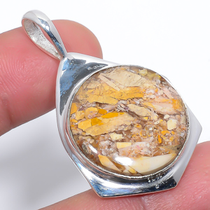 Brecciated Mookaite 925 Sterling Silver Pendant, Handmade Pendant, Round Pendant, Yellow Pendant, Unique Silver Pendant, Fine Pendant, Silver Jewelry Pendant