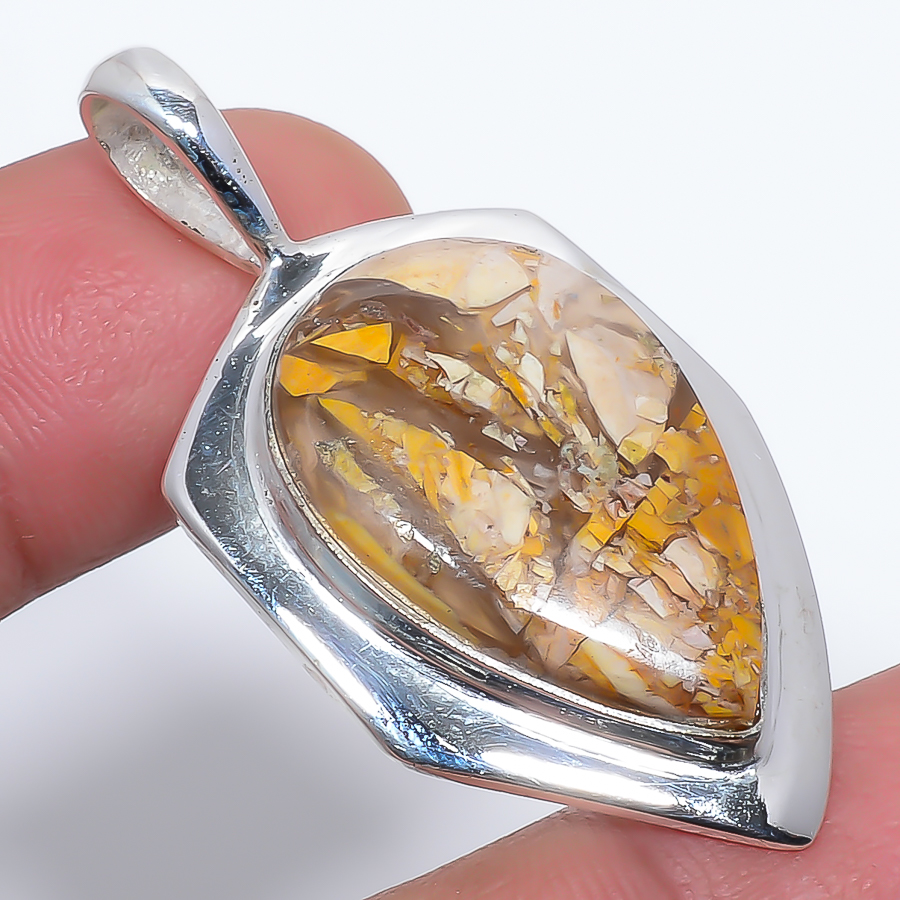Brecciated Mookaite 925 Sterling Silver Pendant, Handmade Pendant, Pear Pendant, Yellow Pendant, Unique Silver Pendant, Fine Pendant, Silver Jewelry Pendant