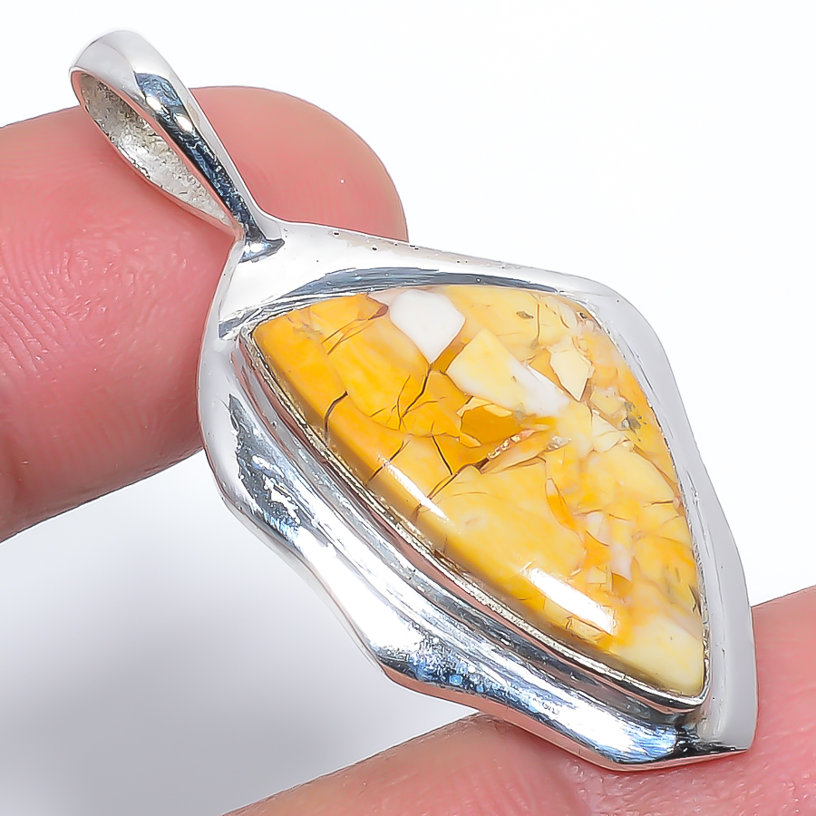 Brecciated Mookaite 925 Sterling Silver Pendant, Handmade Pendant, Trillion Pendant, Yellow Pendant, Unique Silver Pendant, Fine Pendant, Silver Jewelry Pendant