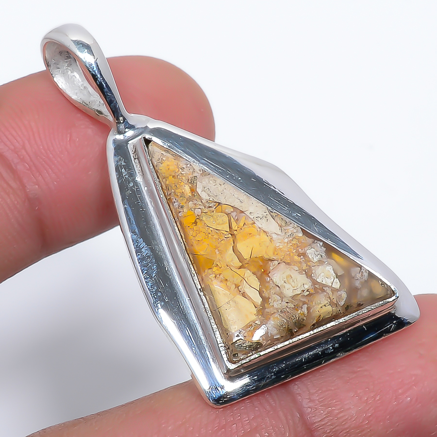 Brecciated Mookaite 925 Sterling Silver Pendant, Handmade Pendant, Trillion Pendant, Yellow Pendant, Unique Silver Pendant, Fine Pendant, Silver Jewelry Pendant