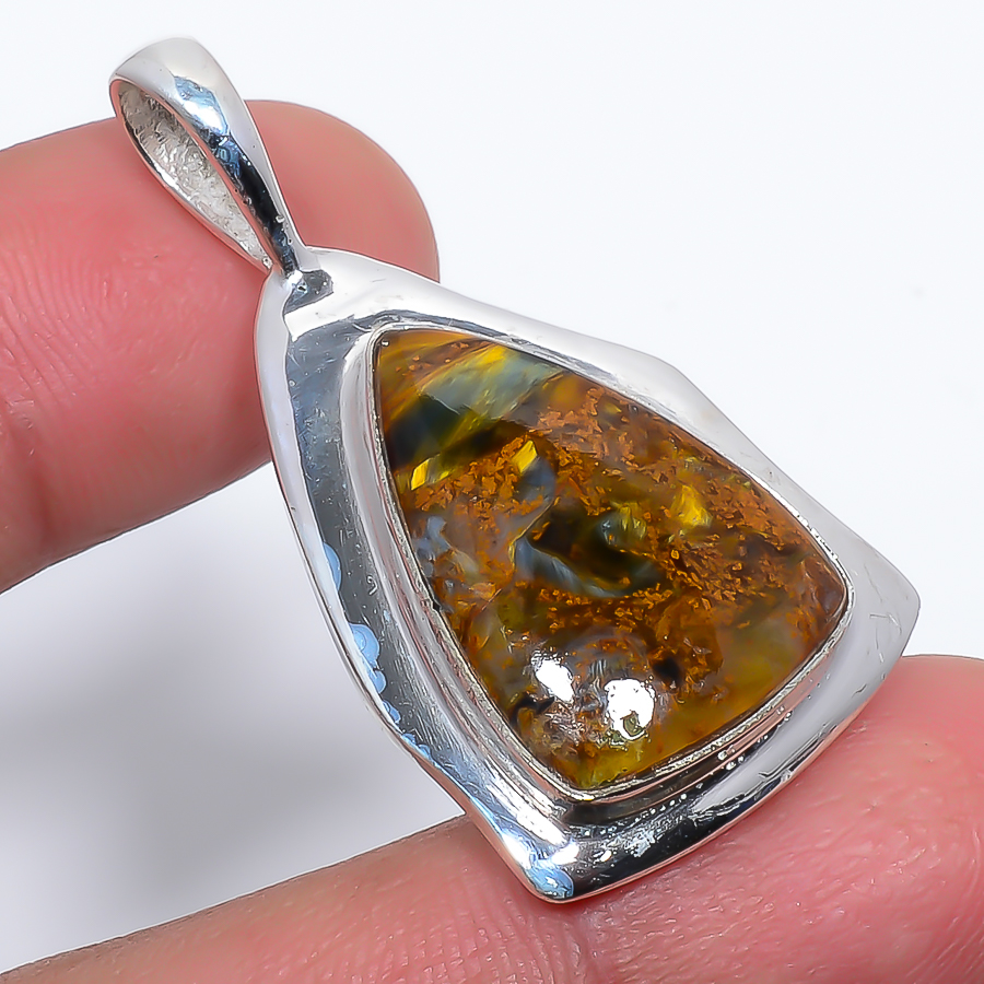 Marra Mamba Jasper 925 Sterling Silver Pendant, Handmade Pendant, Trillion Pendant, Yellow Pendant, Unique Silver Pendant, Fine Pendant, Silver Jewelry Pendant