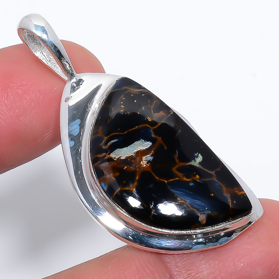 Pietersite 925 Sterling Silver Pendant, Handmade Pendant, Trillion Pendant, Blue Pendant, Unique Silver Pendant, Fine Pendant, Silver Jewelry Pendant