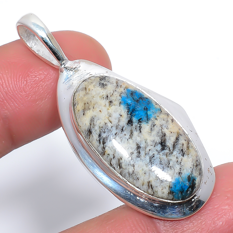K2 Blue Azurite 925 Sterling Silver Pendant, Handmade Pendant, Oval Pendant, Blue Pendant, Unique Silver Pendant, Fine Pendant, Silver Jewelry Pendant