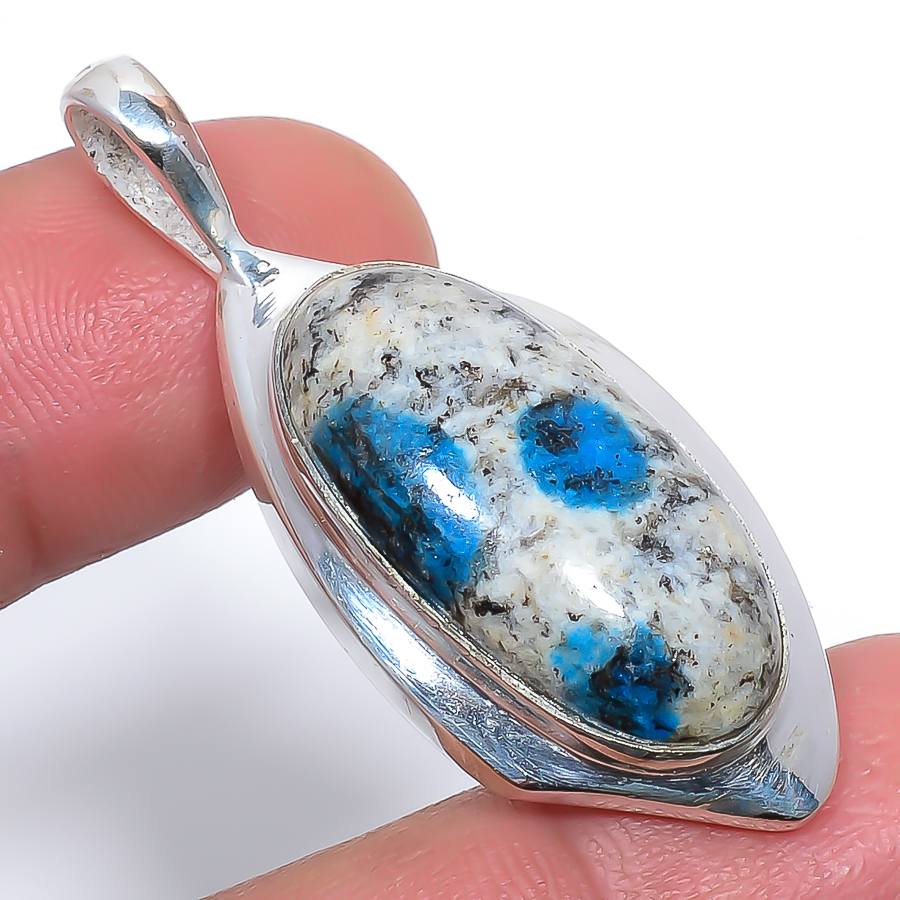 K2 Blue Azurite 925 Sterling Silver Pendant, Handmade Pendant, Oval Pendant, Blue Pendant, Unique Silver Pendant, Fine Pendant, Silver Jewelry Pendant