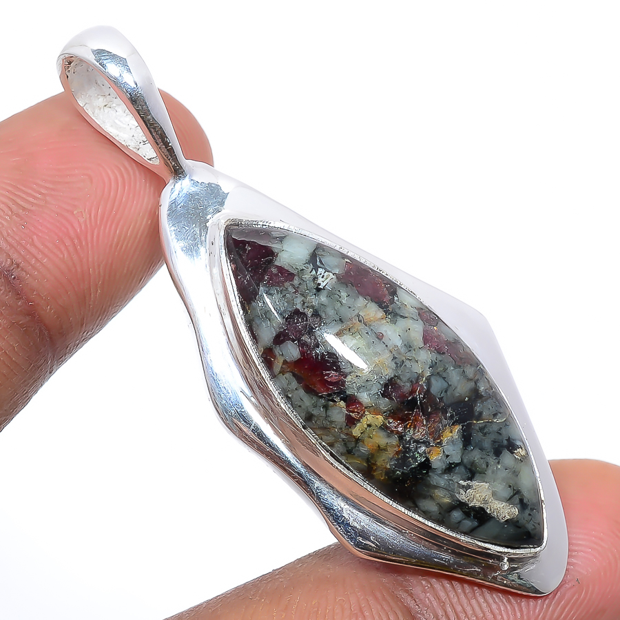 Eudialyte 925 Sterling Silver Pendant, Handmade Pendant, Marquise Pendant, Pink Pendant, Unique Silver Pendant, Fine Pendant, Silver Jewelry Pendant