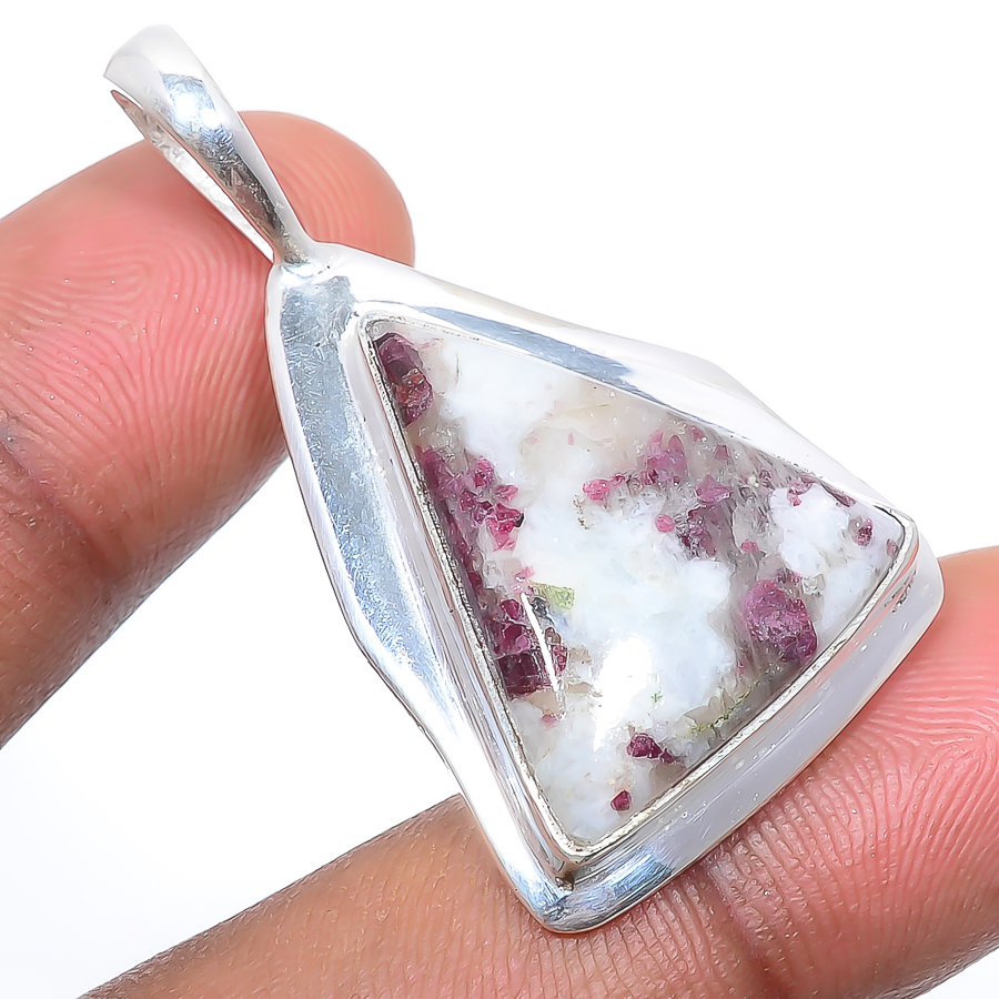 Pink Tourmaline 925 Sterling Silver Pendant, Handmade Pendant, Trillion Pendant, Pink Pendant, Unique Silver Pendant, Fine Pendant, Silver Jewelry Pendant