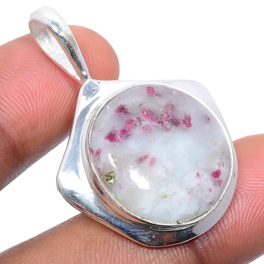 Pink Tourmaline 925 Sterling Silver Pendant, Handmade Pendant, Round Pendant, Pink Pendant, Unique Silver Pendant, Fine Pendant, Silver Jewelry Pendant