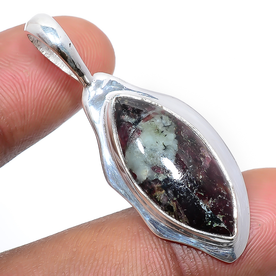 Eudialyte 925 Sterling Silver Pendant, Handmade Pendant, Marquise Pendant, Pink Pendant, Unique Silver Pendant, Fine Pendant, Silver Jewelry Pendant