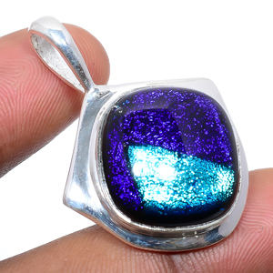 Dichroic Glass 925 Sterling Silver Pendant, Handmade Pendant, Cushion Pendant, Black Pendant, Unique Silver Pendant, Fine Pendant, Silver Jewelry Pendant