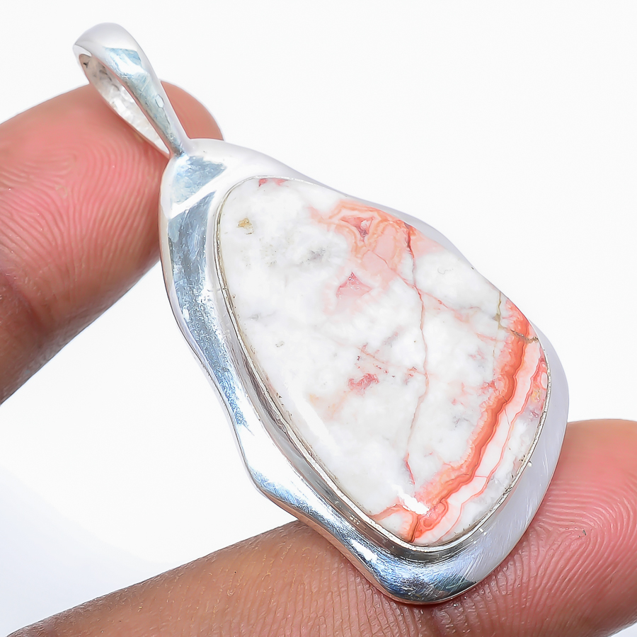 Rosetta Jasper 925 Sterling Silver Pendant, Handmade Pendant, Pear Pendant, Orange Pendant, Unique Silver Pendant, Fine Pendant, Silver Jewelry Pendant
