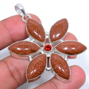 Golden Sunstone & Garnet 925 Sterling Silver Pendant, Handmade Pendant, Marquise Pendant, Golden Pendant, Unique Silver Pendant, Fine Pendant, Silver Jewelry Pendant