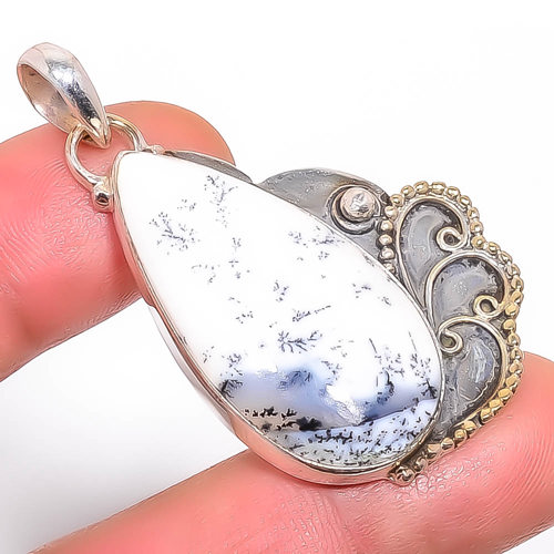 Dendritic Opal 925 Sterling Silver Pendant, Handmade Pendant, Pear Pendant, White Pendant, Unique Silver Pendant, Fine Pendant, Silver Jewelry Pendant