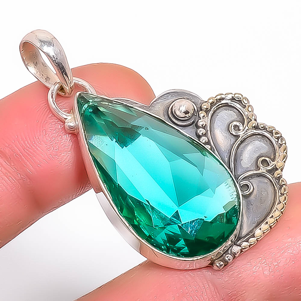 Emerald Quartz 925 Sterling Silver Pendant, Handmade Pendant, Pear Pendant, Green Pendant, Unique Silver Pendant, Fine Pendant, Silver Jewelry Pendant