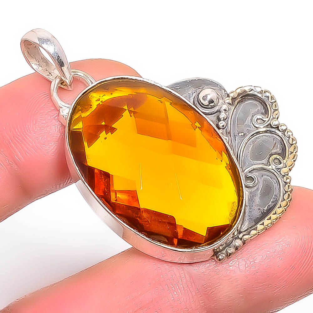 Golden Quartz 925 Sterling Silver Pendant, Handmade Pendant, Oval Pendant, Golden Pendant, Unique Silver Pendant, Fine Pendant, Silver Jewelry Pendant